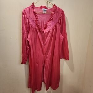 Vanity Fair Vintage Pink Nylon Ruffled Embroidered  Nightgown XL
